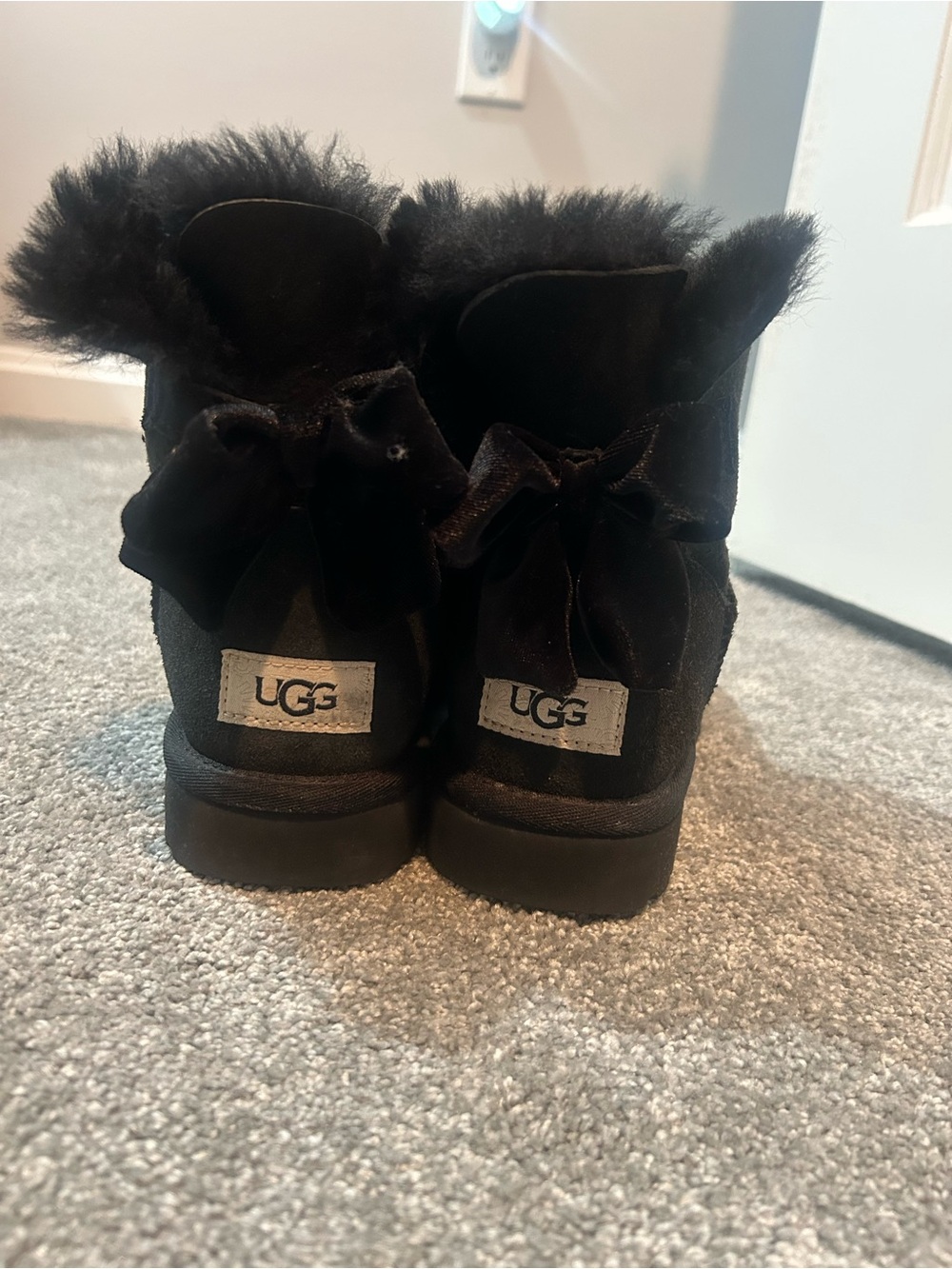 UGG Black Fur-Trim Velvet Bow Back Boots